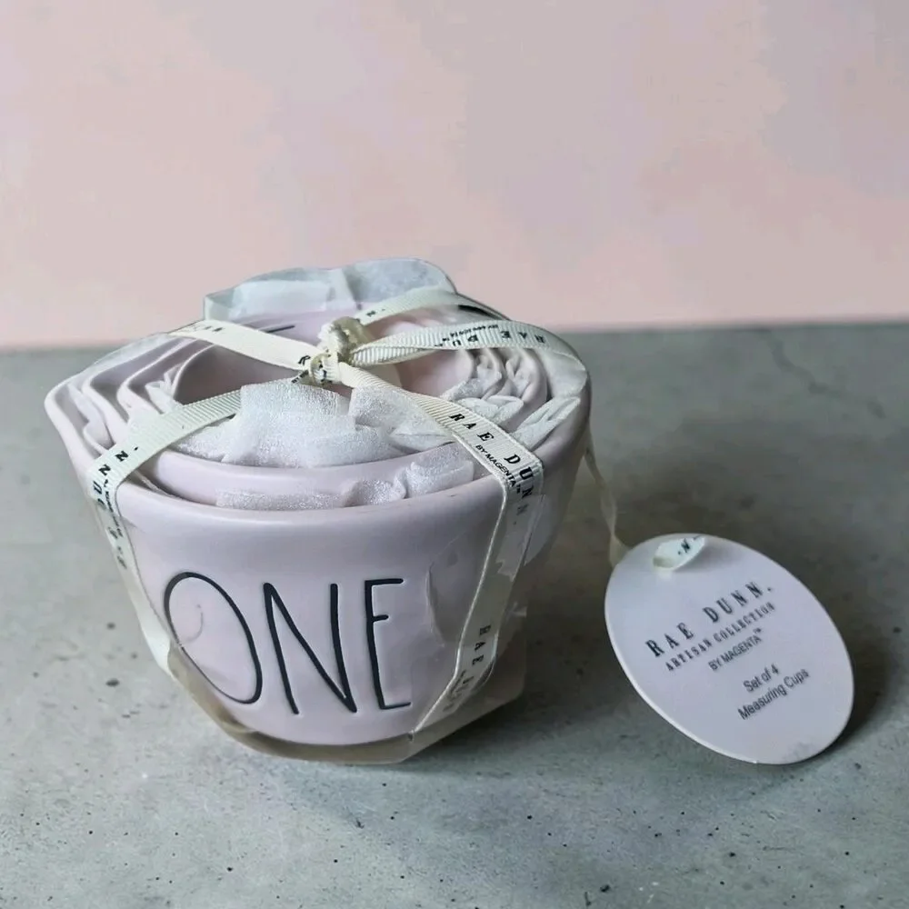 New Rae Dunn Artisan Collection 4pc Ceramic Nesting Measuring Cups Soft Pink